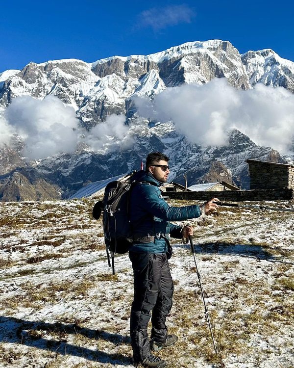 Suman Lamsal on a ridge in the Nepal Himalaya